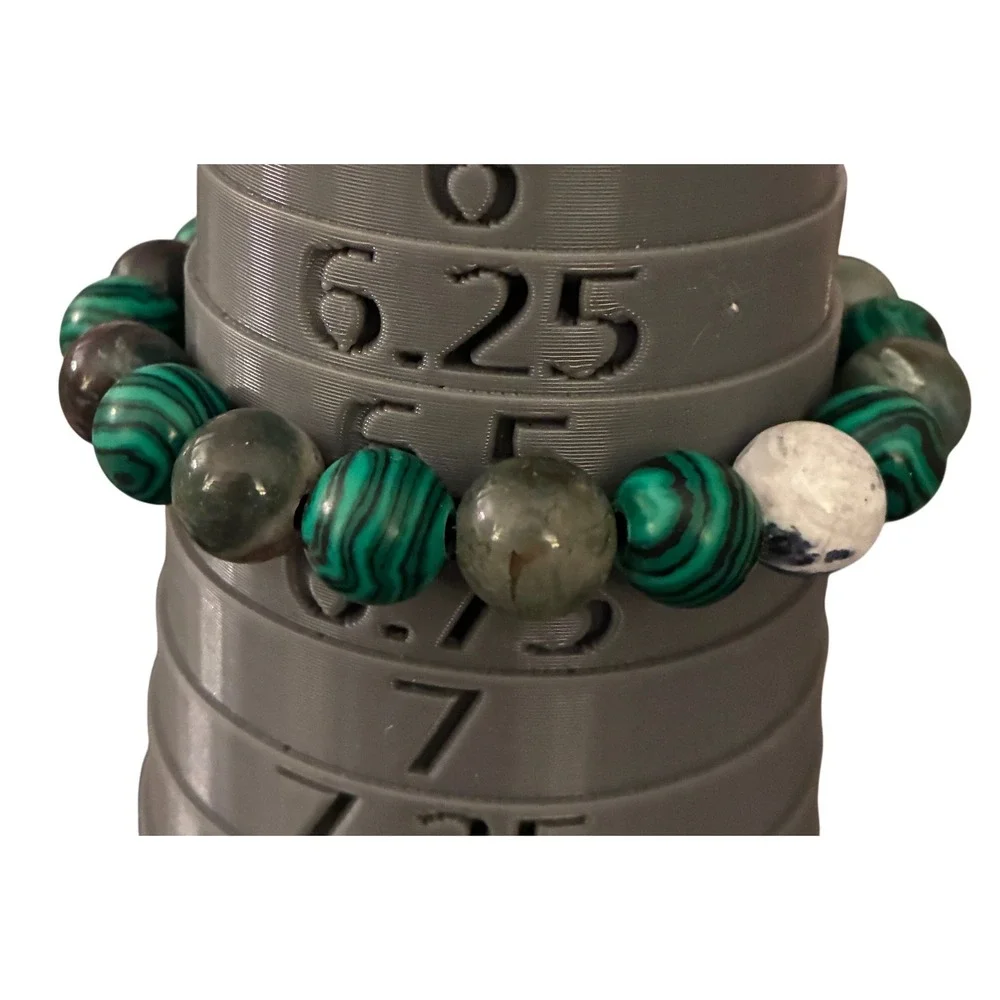 Handmade Natural Malachite Moss Agate and Sodalite Beaded Stretch Bracelet